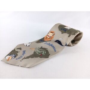 VINTAGE Save the Children Silk Tie 60" x4"‎ Necktie Safari Brown Made in USA